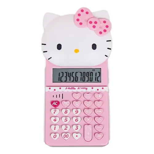 Cute Pink Hello Kitty 8-Digit Pocket Calculator with Solar Power & Electronic Display