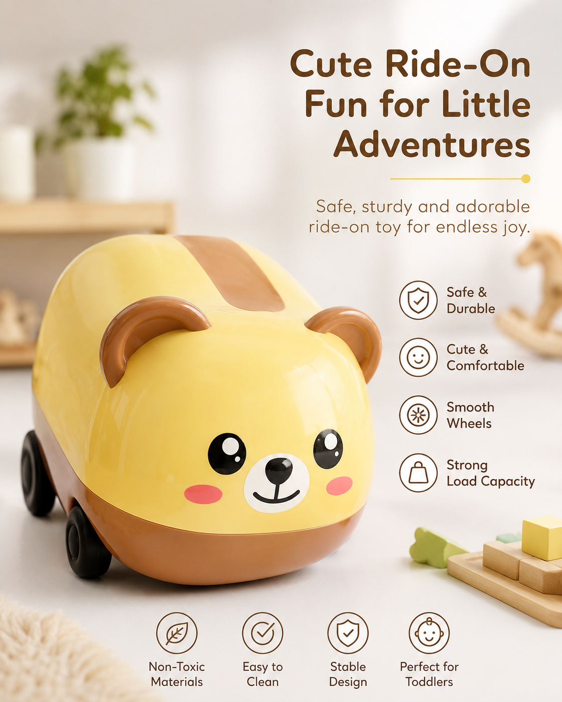 Cute Bear Tissue Box Holder with Storage Compartment | Cartoon Plastic Tissue Organizer for Home, Office & Car (Yellow)