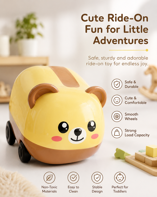 Cute Bear Tissue Box Holder with Storage Compartment | Cartoon Plastic Tissue Organizer for Home, Office & Car (Yellow)