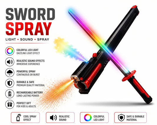LED Sword Toy with Mist Spray Mode & Flowing Lights | Realistic Sound Effects | Rechargeable Battery | Safe Kids Role Play Toy