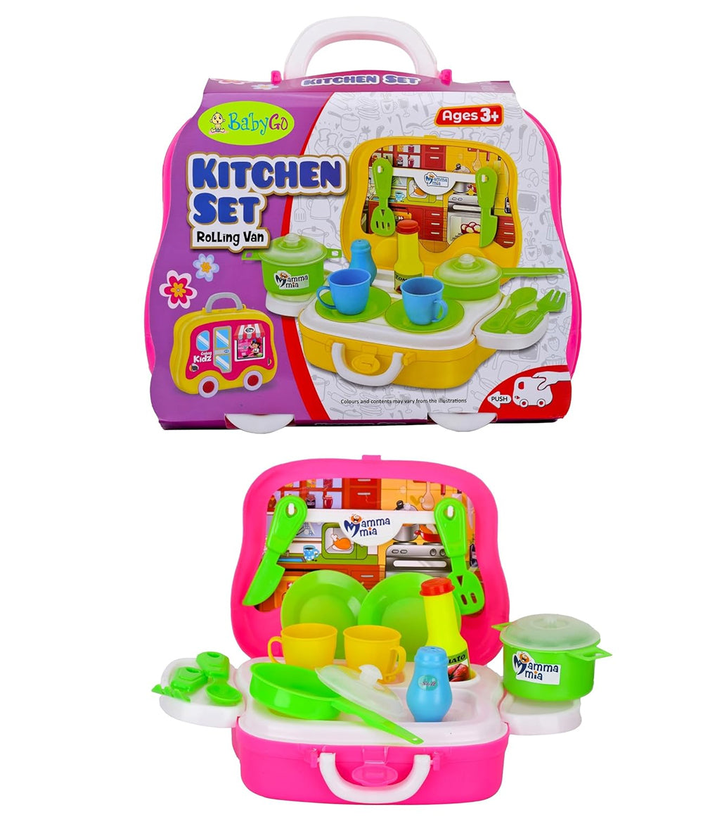 Kitchen Set Cooking Pretend Play Suitcase Toy, Gift for Boys Girls Rolling Van Box