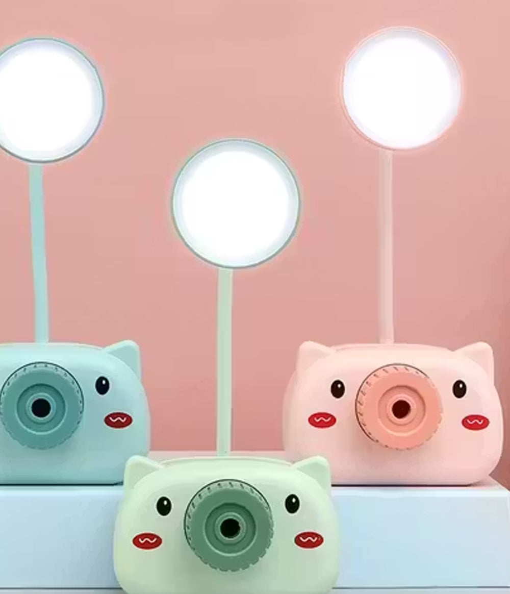 Pink Cartoon Pig LED Table Lamps with Pencil Sharpener Pen Holder Stand for Kids