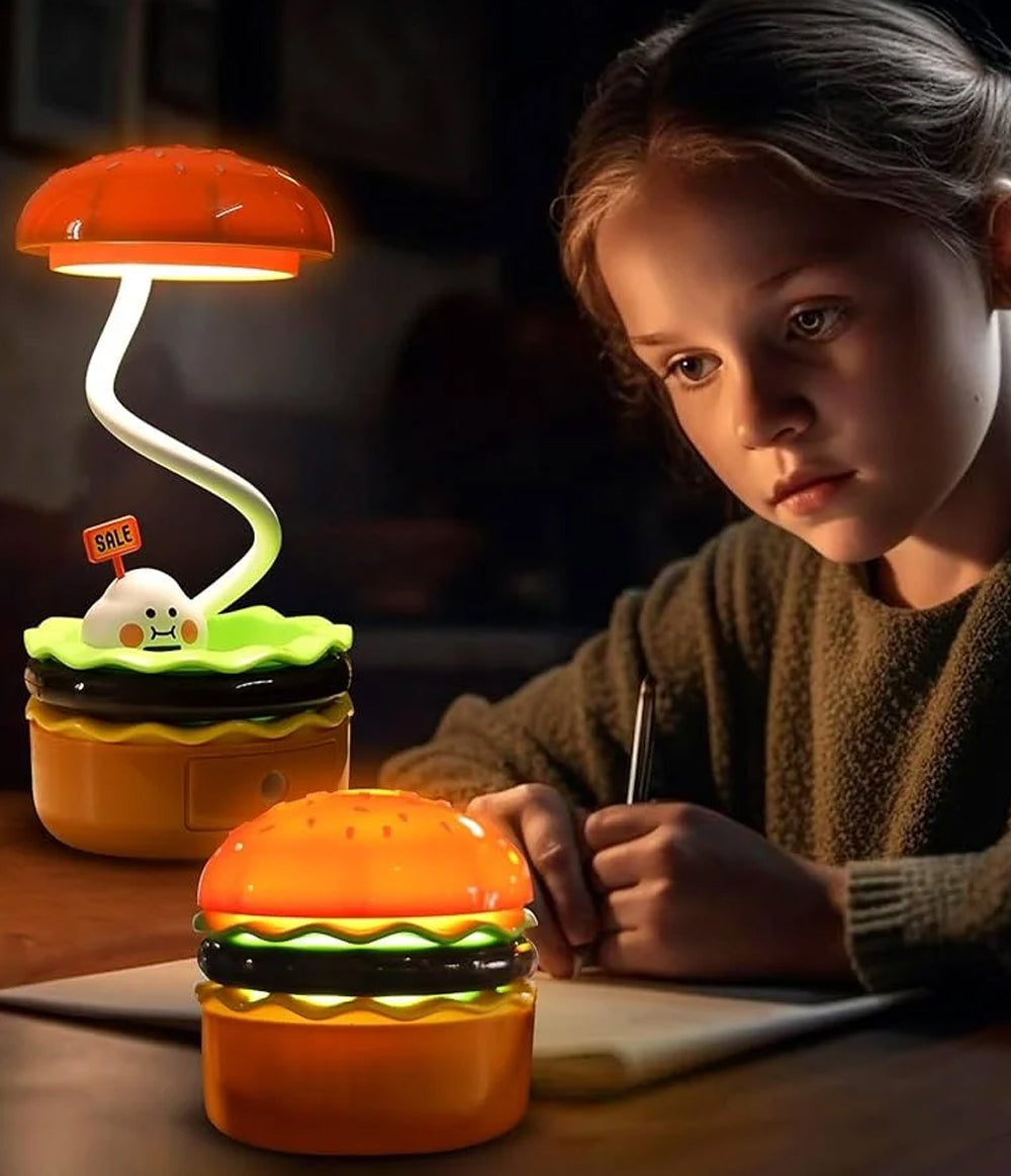Burger Shaped Desk Light for Kids Rechargeable Desk Lamp with Sharpener Study Desk Light Lamp for Kids