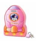 Rocket Shape Money Box with Lock and Key, Cute Animal Design