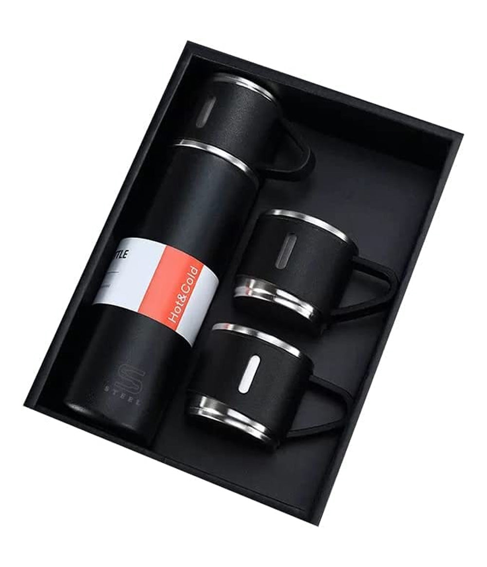 Stainless Steel Vacuum Flask Set with 2 Cups Flask Combo Keeps Liquid Tea Coffee Cold Hot
