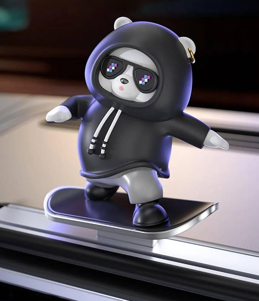 Car Dashboard Ornament, Skateboarding Panda Figure