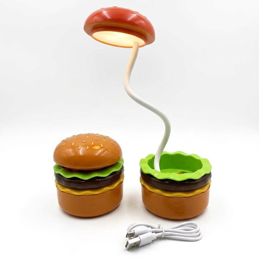 Burger-Shaped Rechargeable Kids Desk Lamp with Built-In Pencil Sharpener (USB Charging)