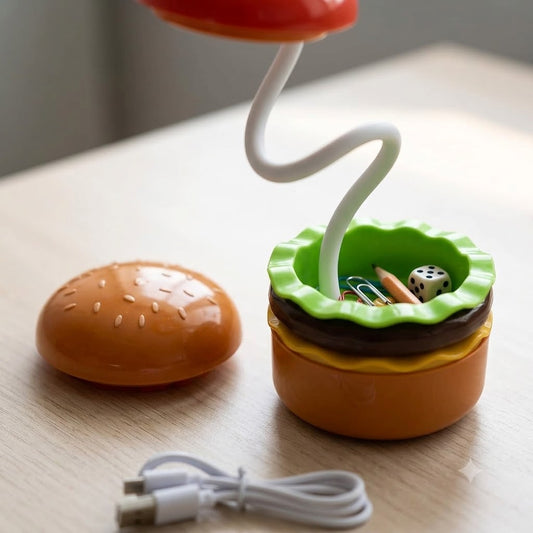 Burger-Shaped Rechargeable Kids Desk Lamp with Built-In Pencil Sharpener (USB Charging)