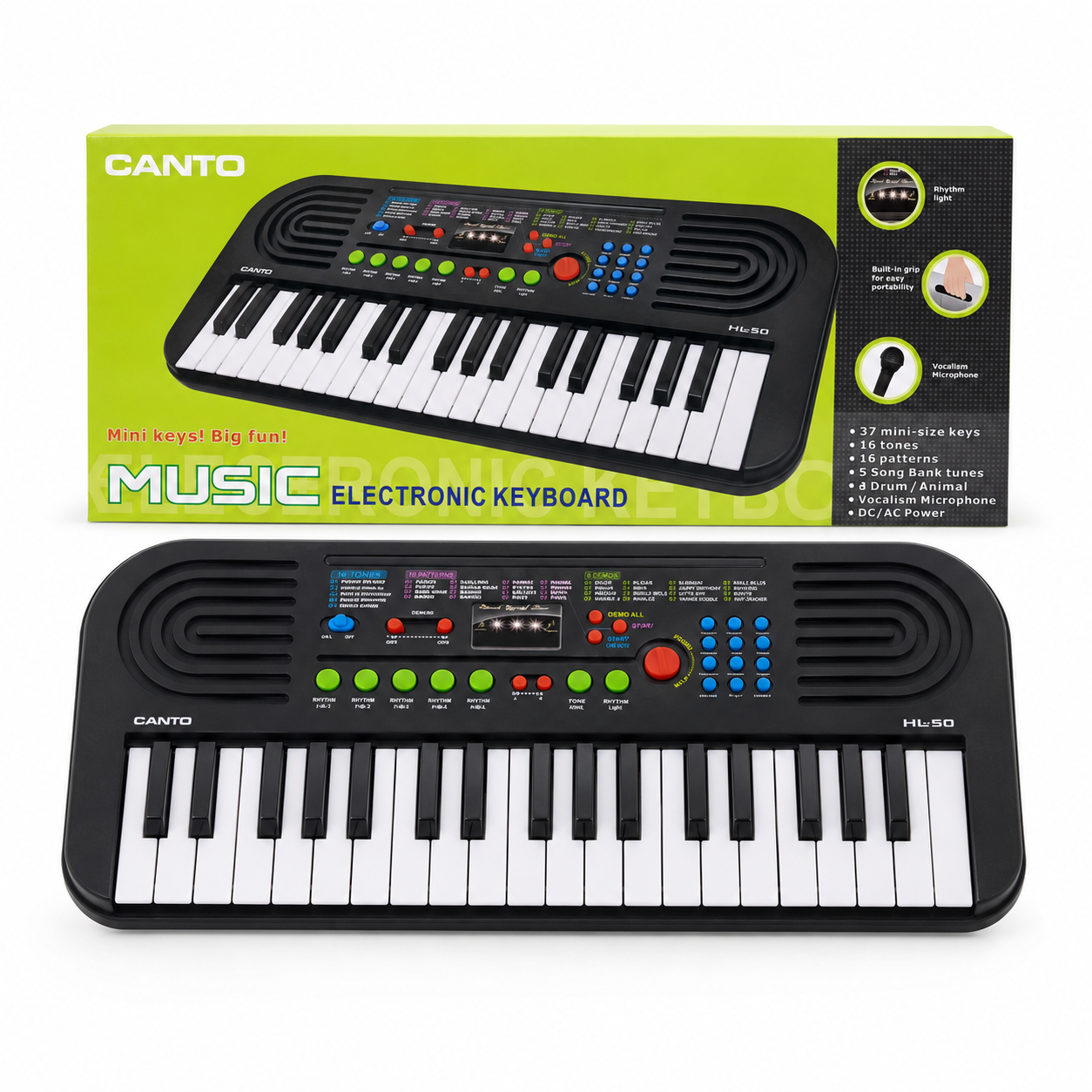 CANTO HL-50 Kids Electronic Keyboard Piano with 37 Mini Keys, Microphone, Tones, Rhythms & Music