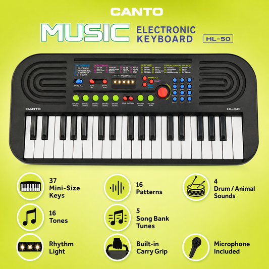 CANTO HL-50 Kids Electronic Keyboard Piano with 37 Mini Keys, Microphone, Tones, Rhythms & Music