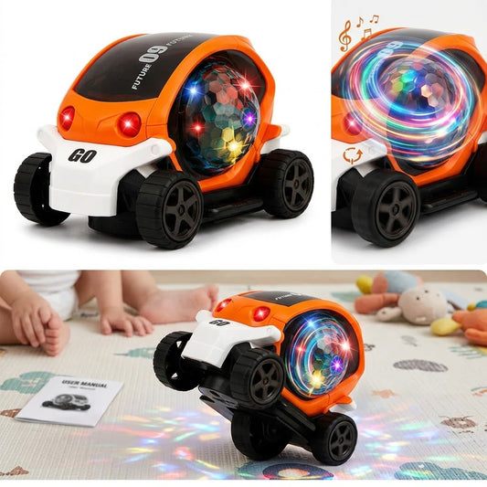 Bump & Go 360° Rotating Stunt Car Toy for Kids with LED Lights & Music | Battery Operated | Random Color