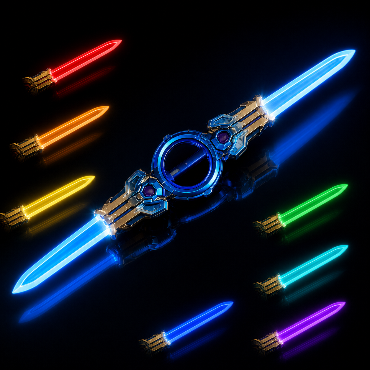 7-Color LED Double Blade Sword Toy with Sound FX, Smoke & Spark Effects – Rechargeable Anime-Inspired Cosplay Light Saber for Kids, Parties & Halloween