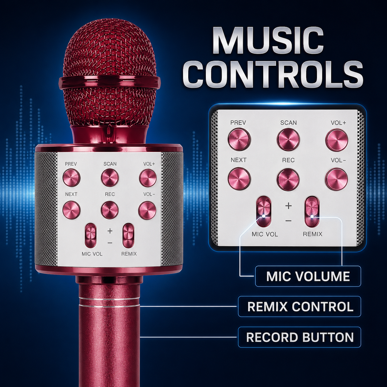 Rock Light S178 Portable Karaoke Microphone with Built-In Speaker, Recording & Remix Controls