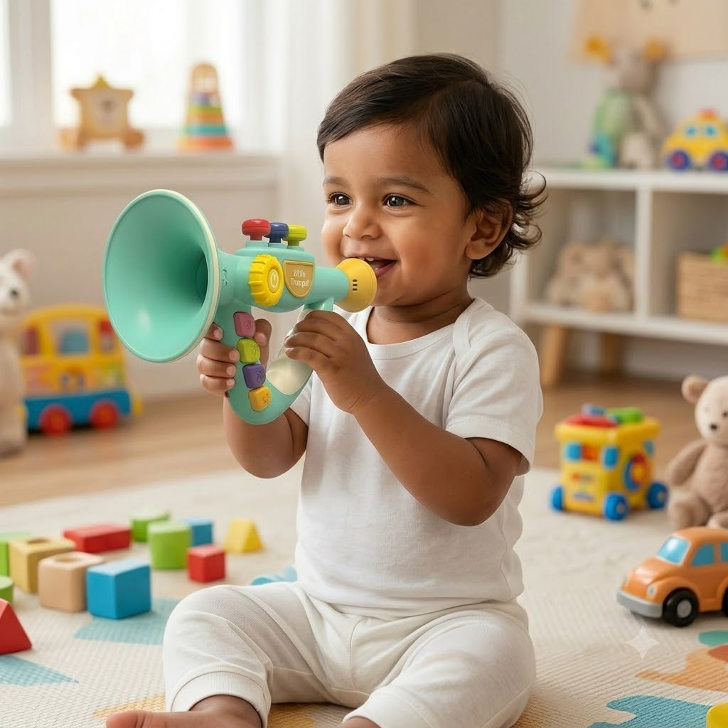 Little Trumpet Battery-Operated Musical Toy Trumpet with Light & 4 Play Modes (18M+)