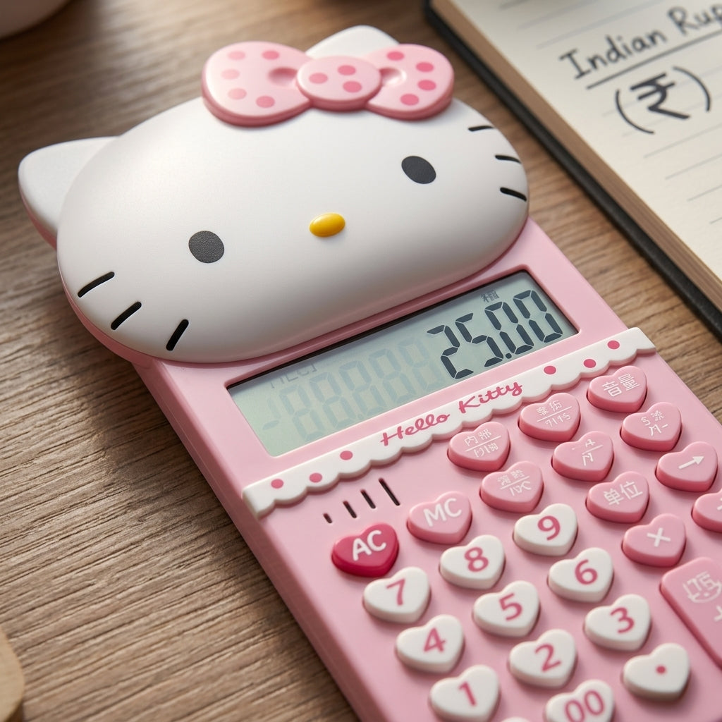 Cute Pink Hello Kitty 8-Digit Pocket Calculator with Solar Power & Electronic Display – detail view