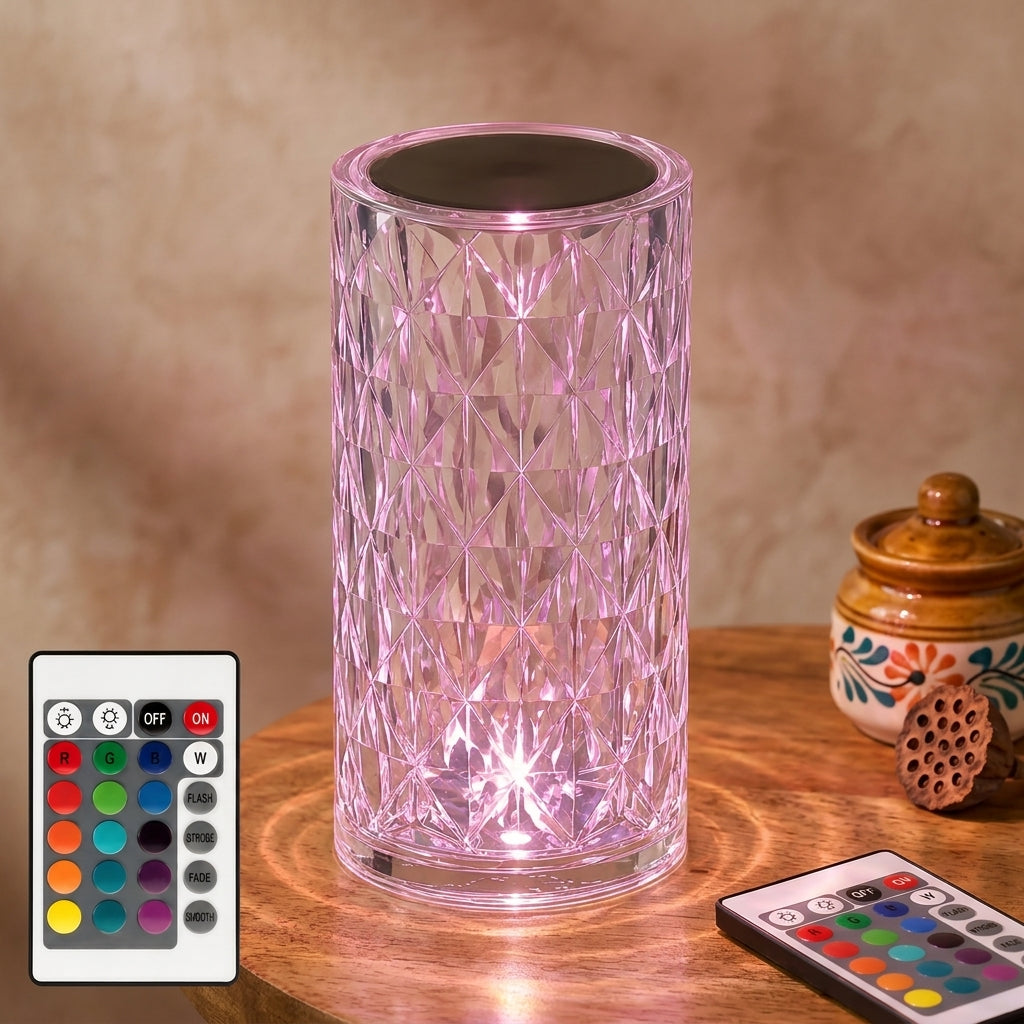 Crystal Diamond LED Table Lamp – 16 Color RGB Touch Night Light with Remote Control, USB Rechargeable Bedside Lamp for Bedroom, Living Room & Home Décor – angle view