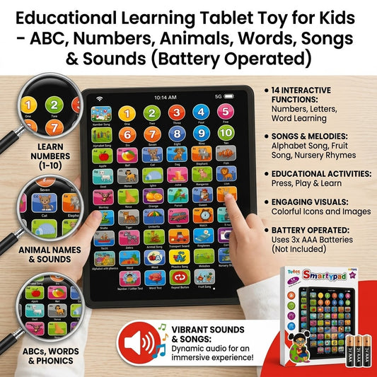 Educational Learning Tablet Toy for Kids – ABC, Numbers, Animals, Words, Songs & Sounds (Battery Operated)