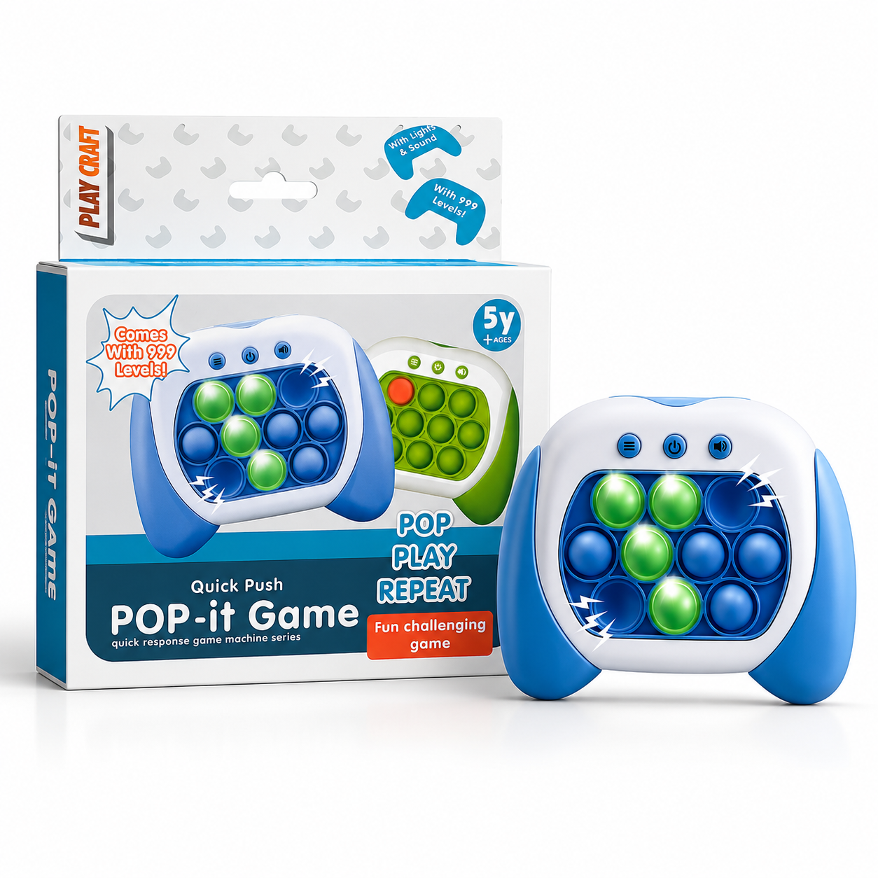 Quick Push Pop It Electronic Game for Kids with Lights & Sound, 999 Levels – Handheld Reaction & Memory Toy for Ages 5+