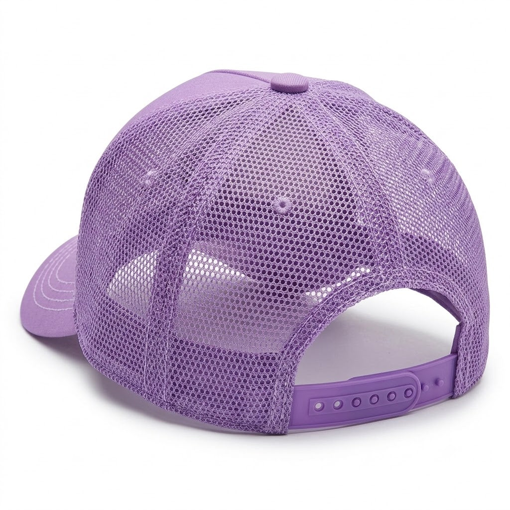 Kids cartoon trucker baseball cap with mesh back, adjustable snapback and 3D character patch (multiple colour variants)