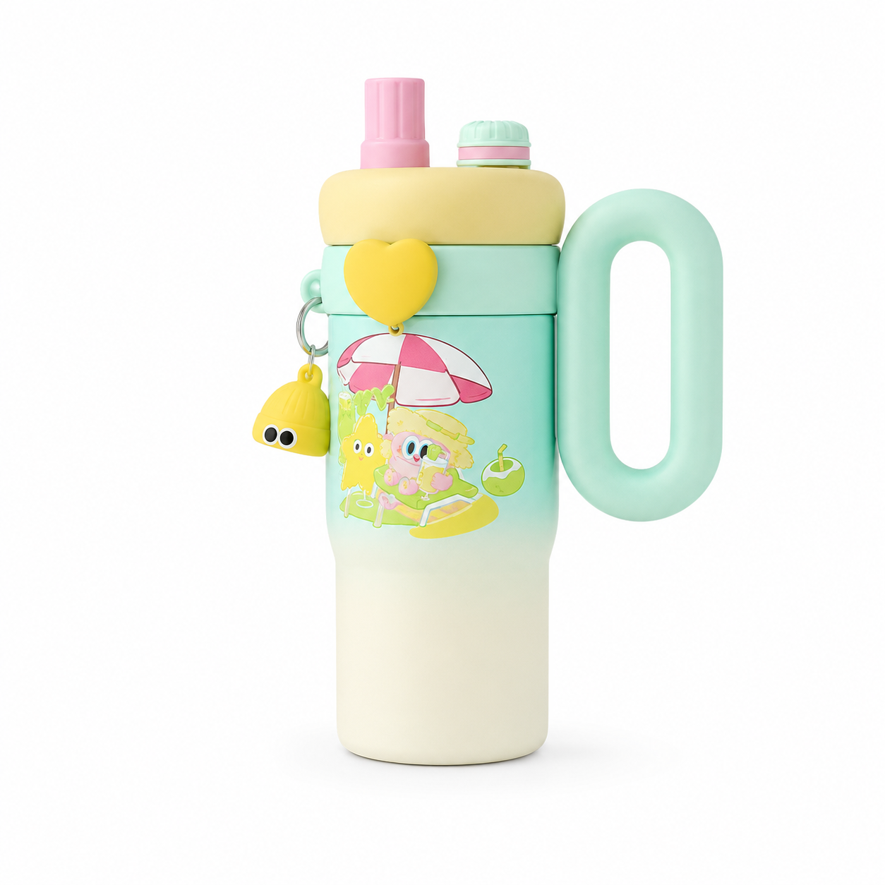 Kids Cartoon Tumbler with Handle & Flip-Top Straw Lid (Travel/Rainbow Print) – Multicolor