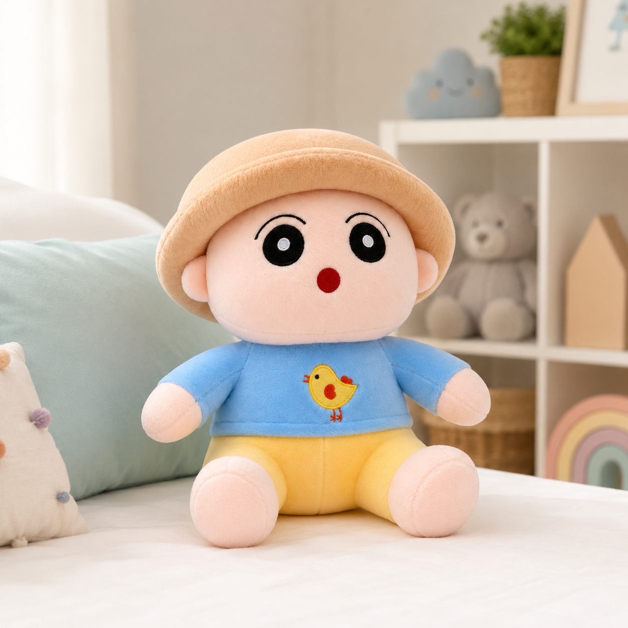 Cute Baby Plush Doll Soft Toy with Hat and Chick Design