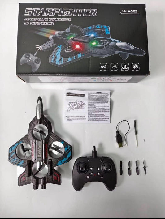Remote Control Starfighter Aircraft Toy with LED Lights & 360° Stunt Rotation – USB Rechargeable Flying Spacecraft for Kids & Teens
