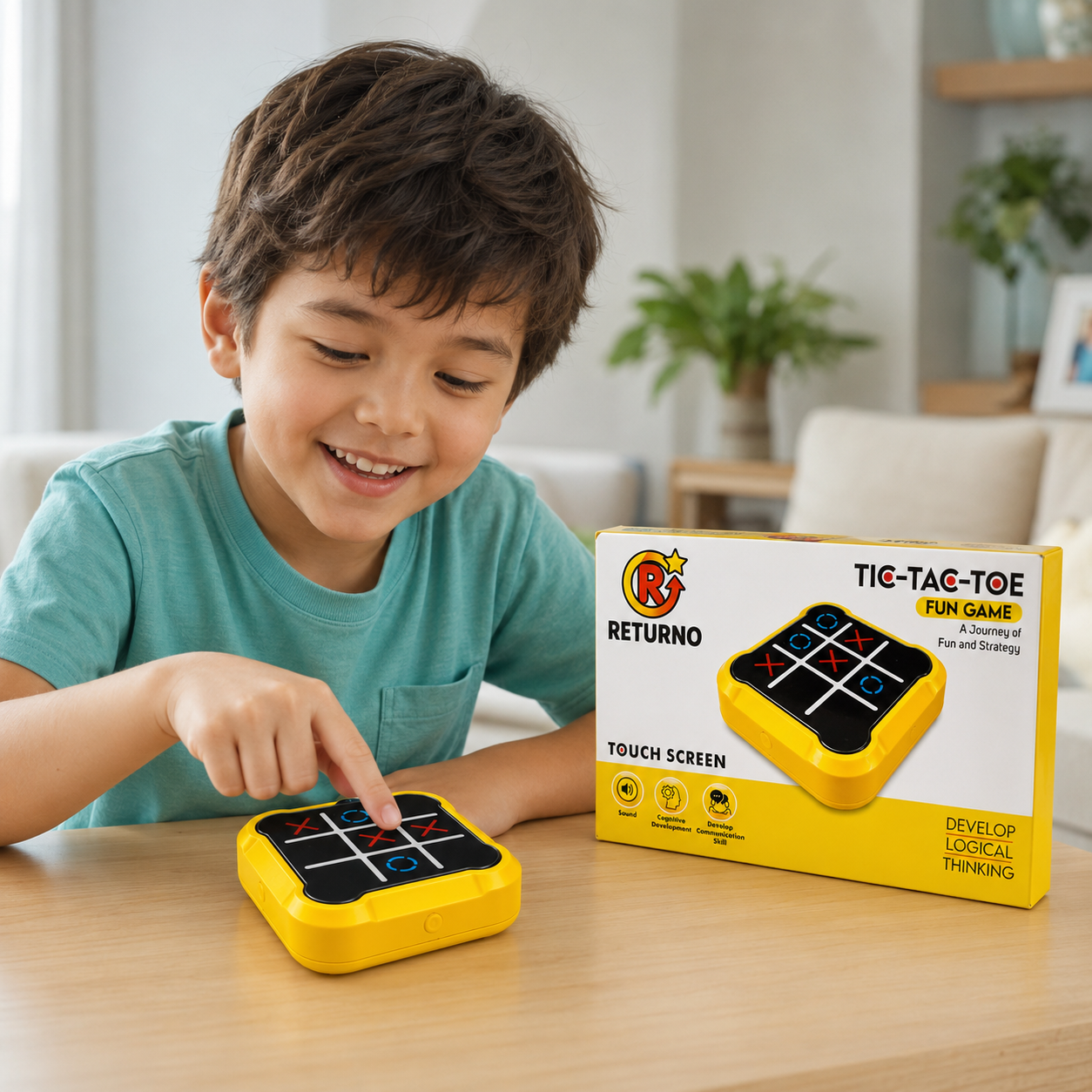 Returno Electronic Tic Tac Toe Touch Screen Game for Kids with Sound – Logical Thinking & Strategy Toy for Ages 4+