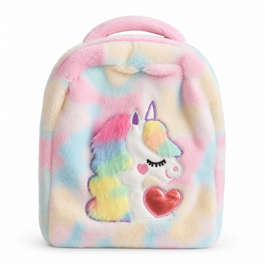 Kids Pastel Rainbow Furry Unicorn Carry Bag with Soft Plush Finish & Top Handle