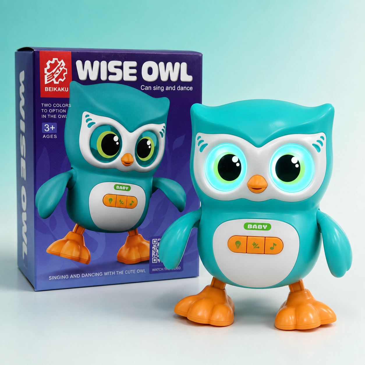 Wise Owl Musical Dancing Toy with Music, Moving Action & Colourful LED Lights for Kids – Turquoise