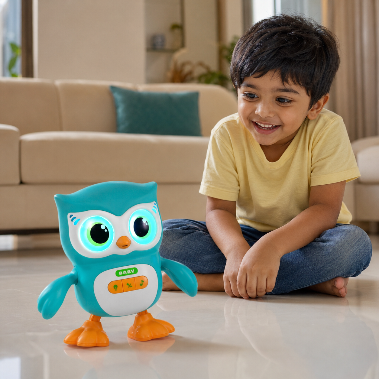 Wise Owl Musical Dancing Toy with Music, Moving Action & Colourful LED Lights for Kids – Turquoise